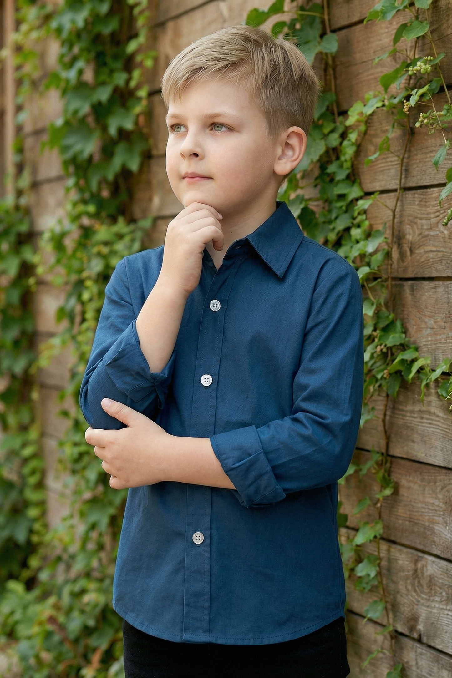 Boys' Vintage And Minimalist Cotton Long-Sleeved Shirt