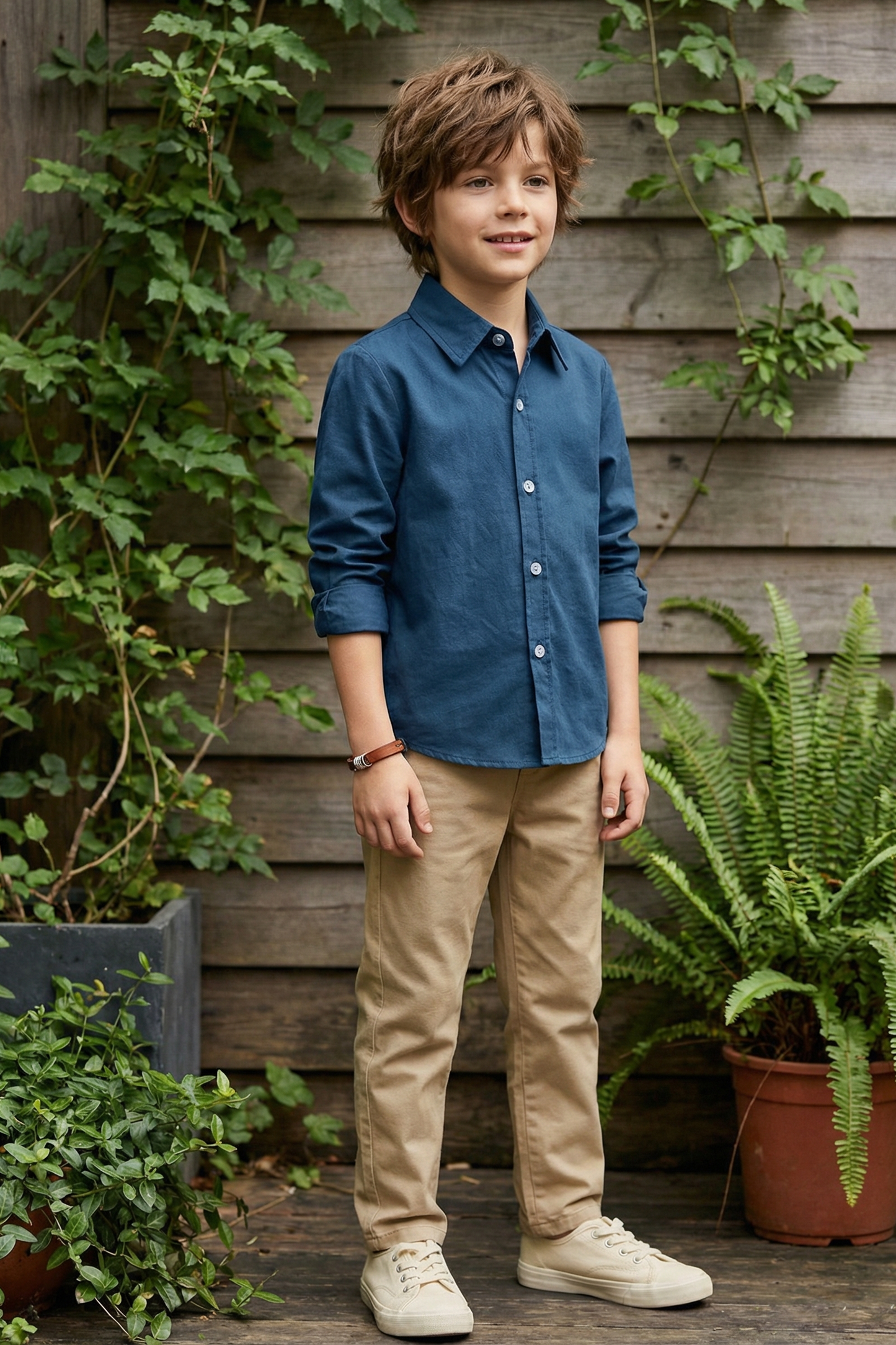 Boys' Vintage And Minimalist Cotton Long-Sleeved Shirt
