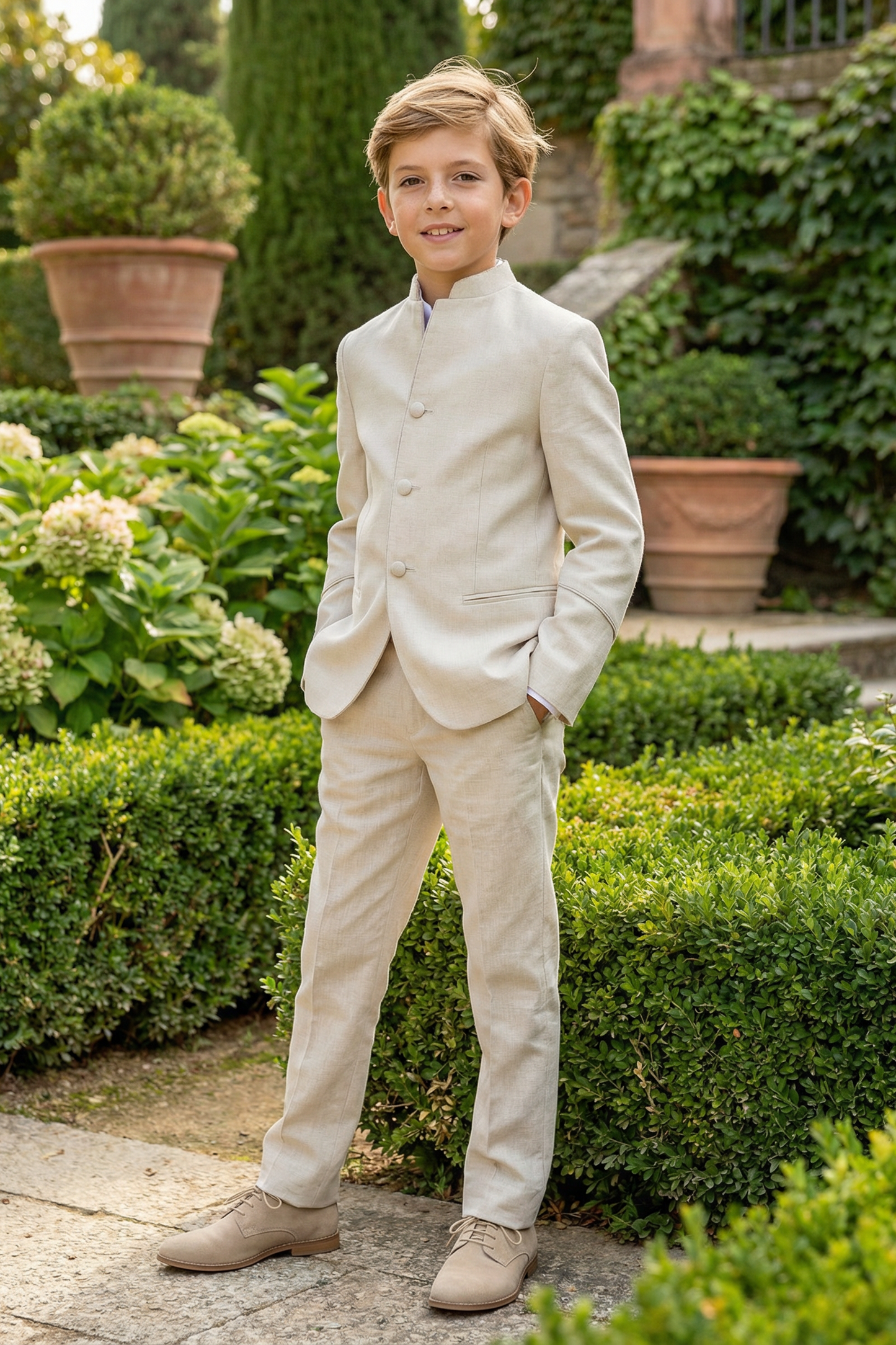 Boys' Low-Key Yet Luxurious Round-Neck Two-Piece Suit