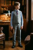 Load image into Gallery viewer, Boys' Fashionable Checkered Simple And Comfortable Shirt And Vest Three-Piece Set
