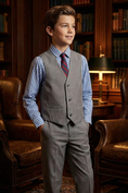Load image into Gallery viewer, Boys' Fashionable Checkered Simple And Comfortable Shirt And Vest Three-Piece Set
