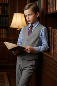 Load image into Gallery viewer, Boys' Fashionable Checkered Simple And Comfortable Shirt And Vest Three-Piece Set

