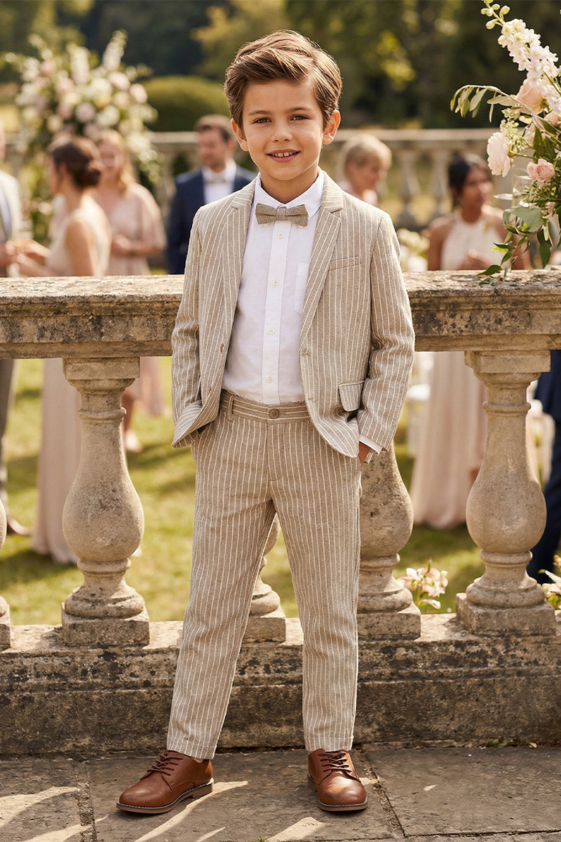 Boys Beige Pinstripe Linen-blend Single-breasted 2-piece Suits