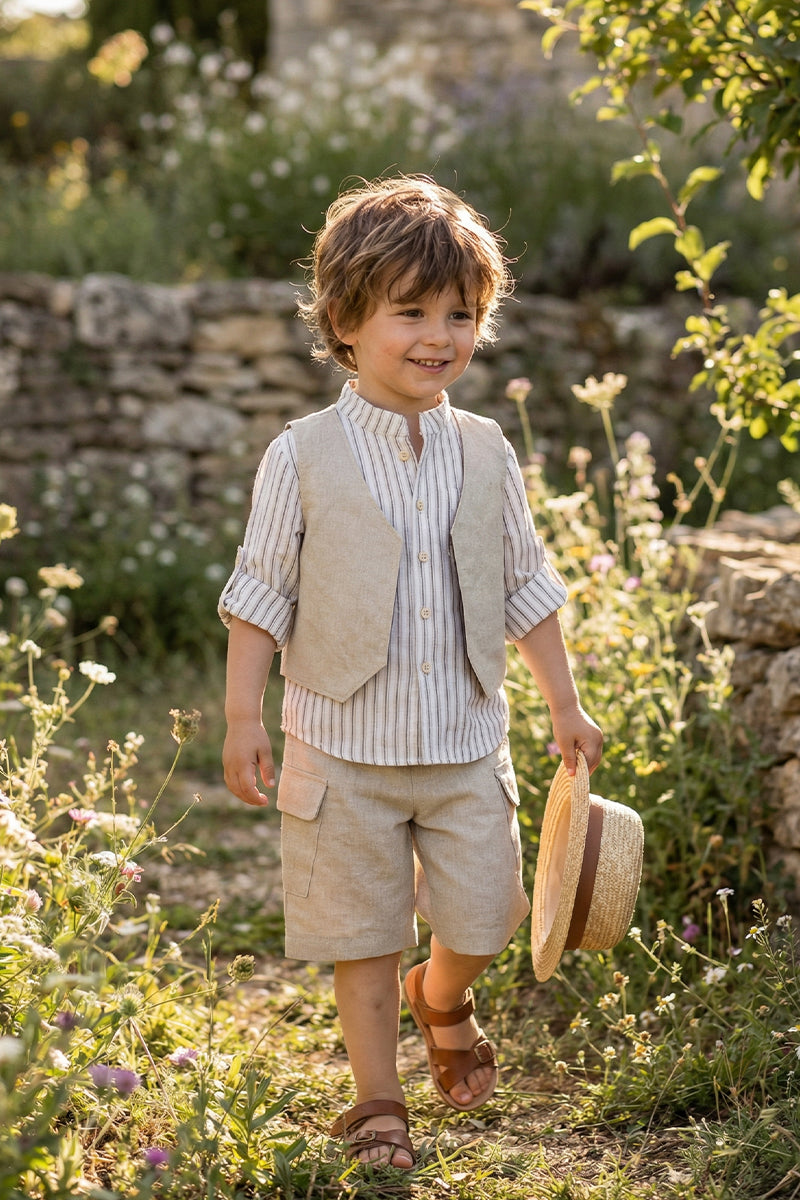 Boys Beige Linen 2-piece Set