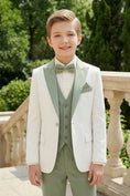 Load image into Gallery viewer, Boys White Blazer & Sage Green Trousers 3-Piece Suit
