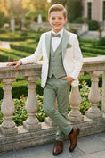 Load image into Gallery viewer, Boys White Blazer & Sage Green Trousers 3-Piece Suit
