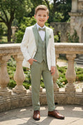 Load image into Gallery viewer, Boys White Blazer & Sage Green Trousers 3-Piece Suit
