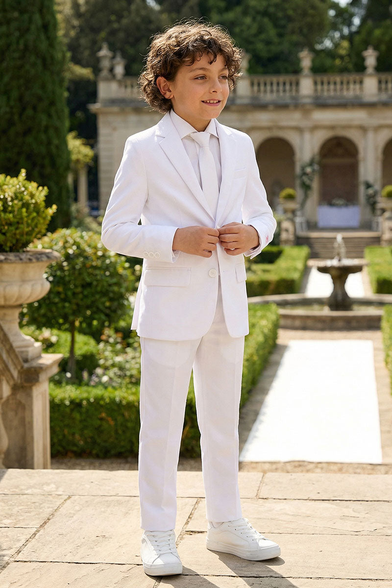 Boys White 2-Piece Suit for Ballroom Weddings