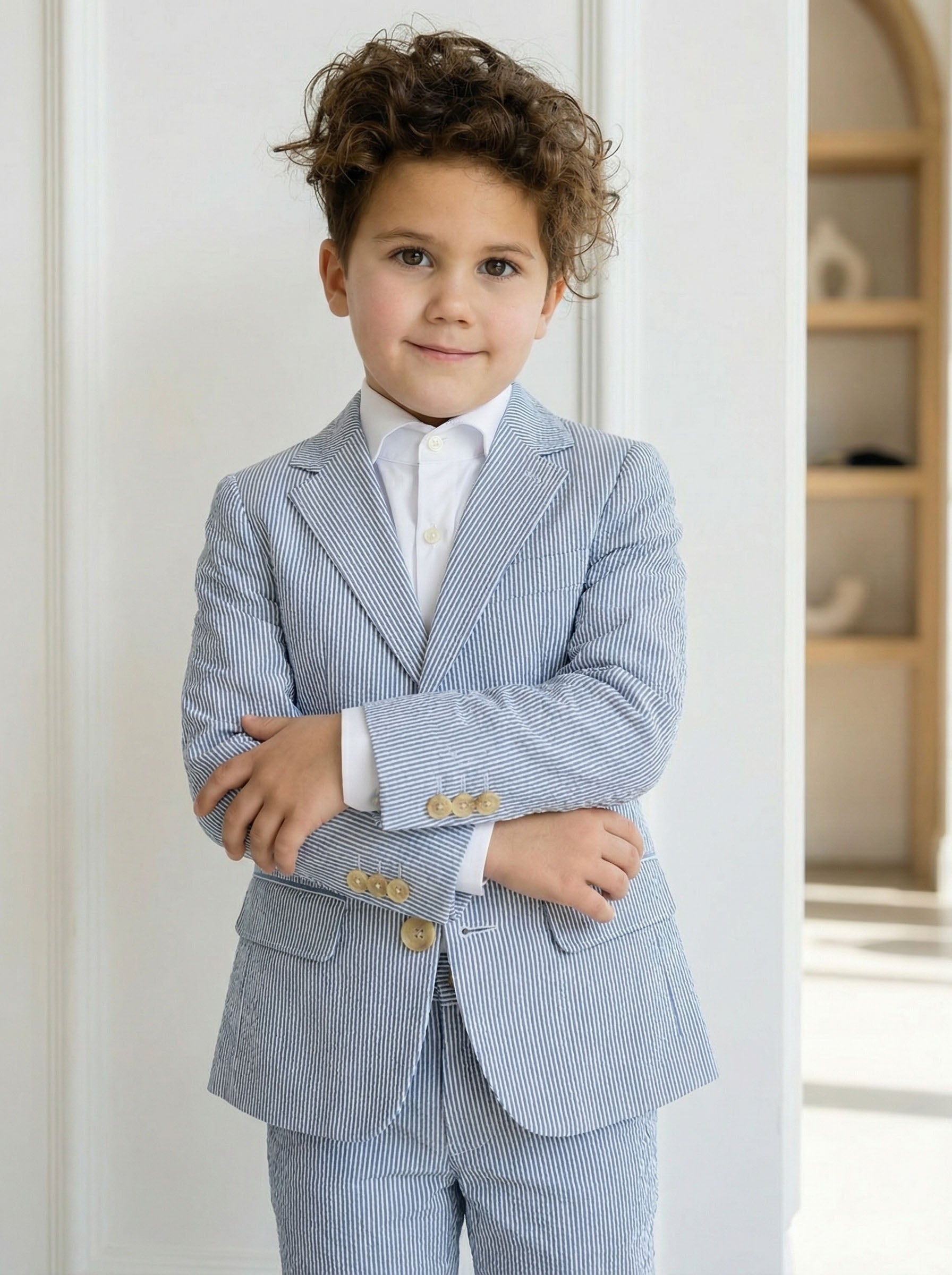 Boys Seersucker Stripe 2-Piece Suit