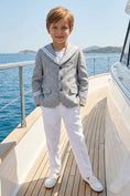 Load image into Gallery viewer, Boys Grey Blazer & White Trousers 2-Piece Suit
