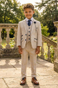 Load image into Gallery viewer, Boys Beige Check 3-Piece Suit for Formal Receptions
