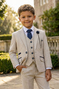 Load image into Gallery viewer, Boys Beige Check 3-Piece Suit for Formal Receptions
