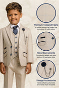 Load image into Gallery viewer, Boys Beige Check 3-Piece Suit for Formal Receptions
