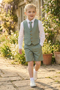 Charger l'image dans la visionneuse de la galerie, Boys Sage Green Vest & Shorts 2-piece Suit

