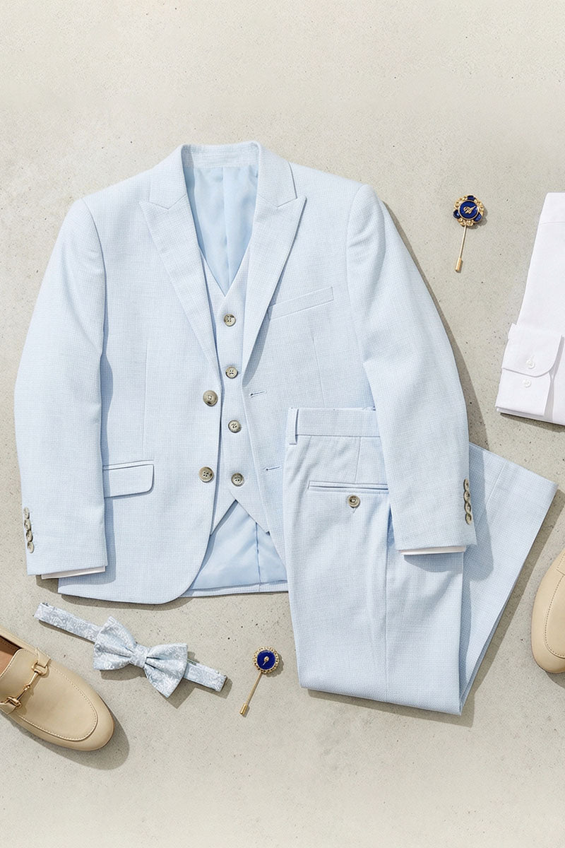 Boys Sky Blue 3-Piece Suit for Garden Weddings