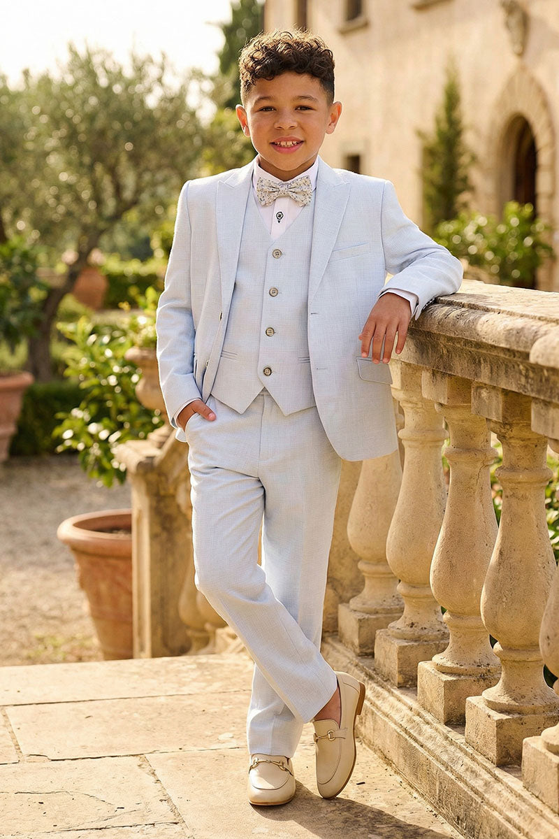 Boys Sky Blue 3-Piece Suit for Garden Weddings