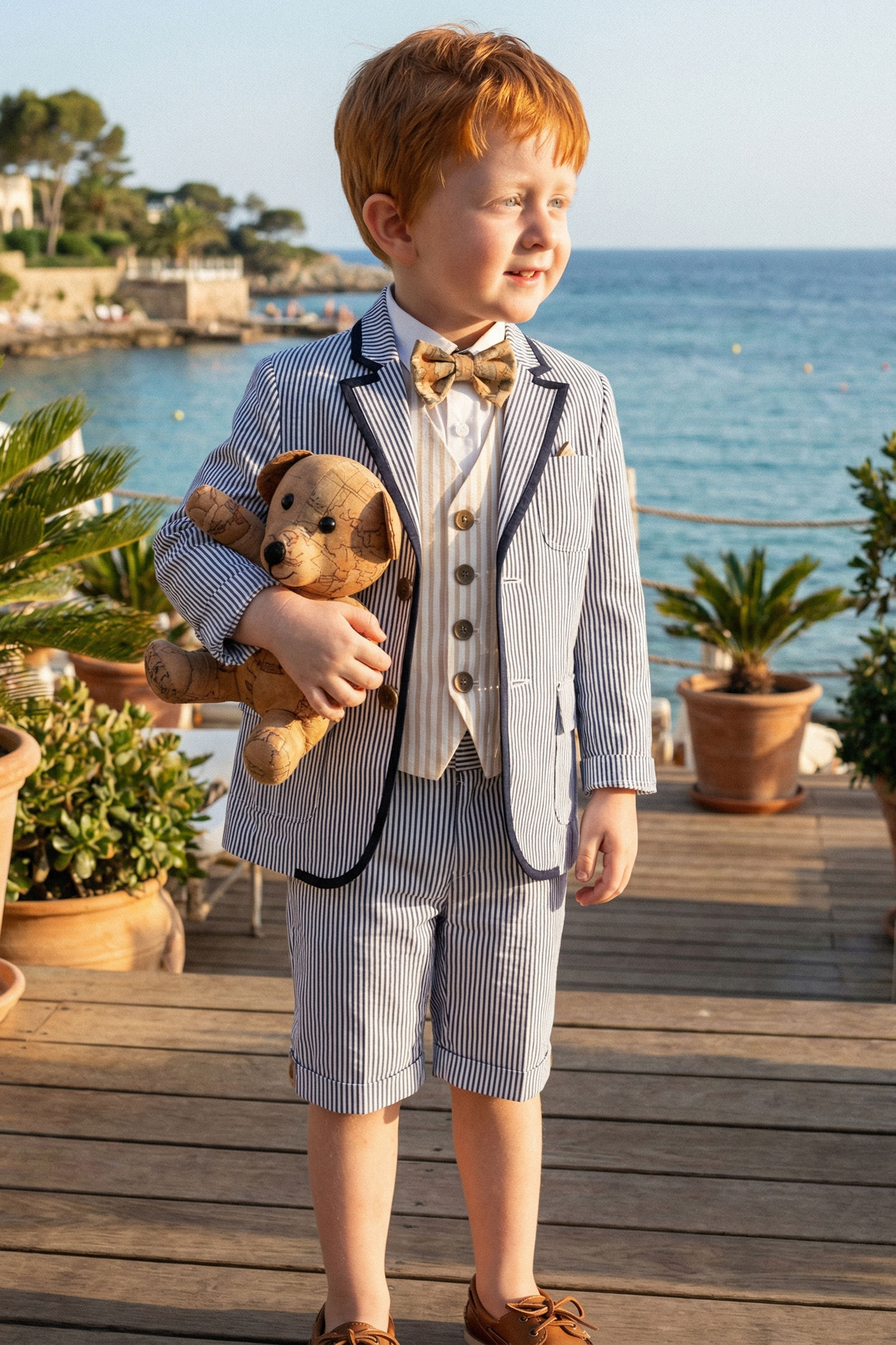Boys Blue And White Striped Single-Breasted 2-Piece Suit