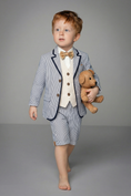Cargar la imagen en la vista de la galería, Boys Blue And White Striped Single-Breasted 2-Piece Suit
