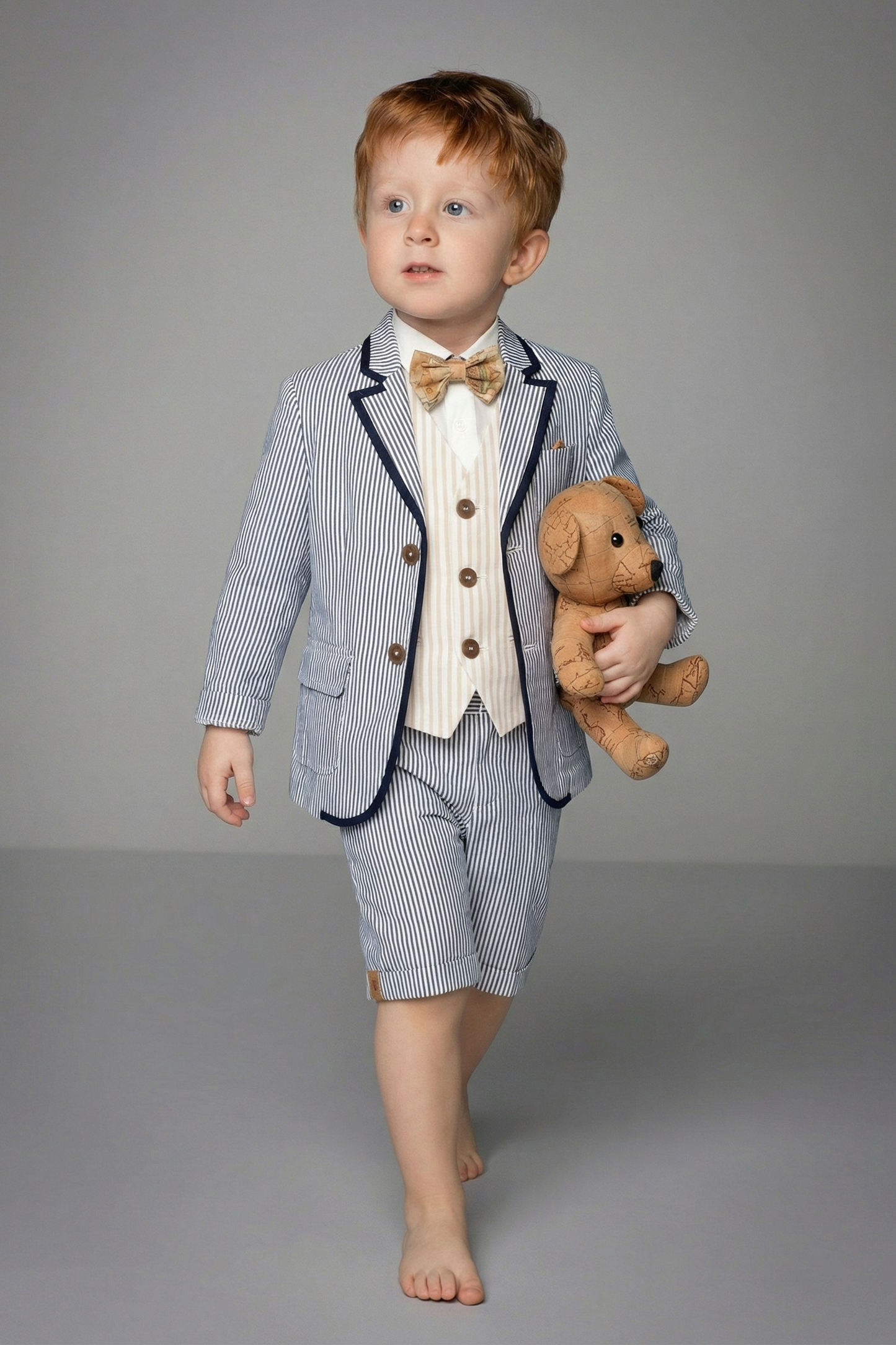Boys Blue And White Striped Single-Breasted 2-Piece Suit