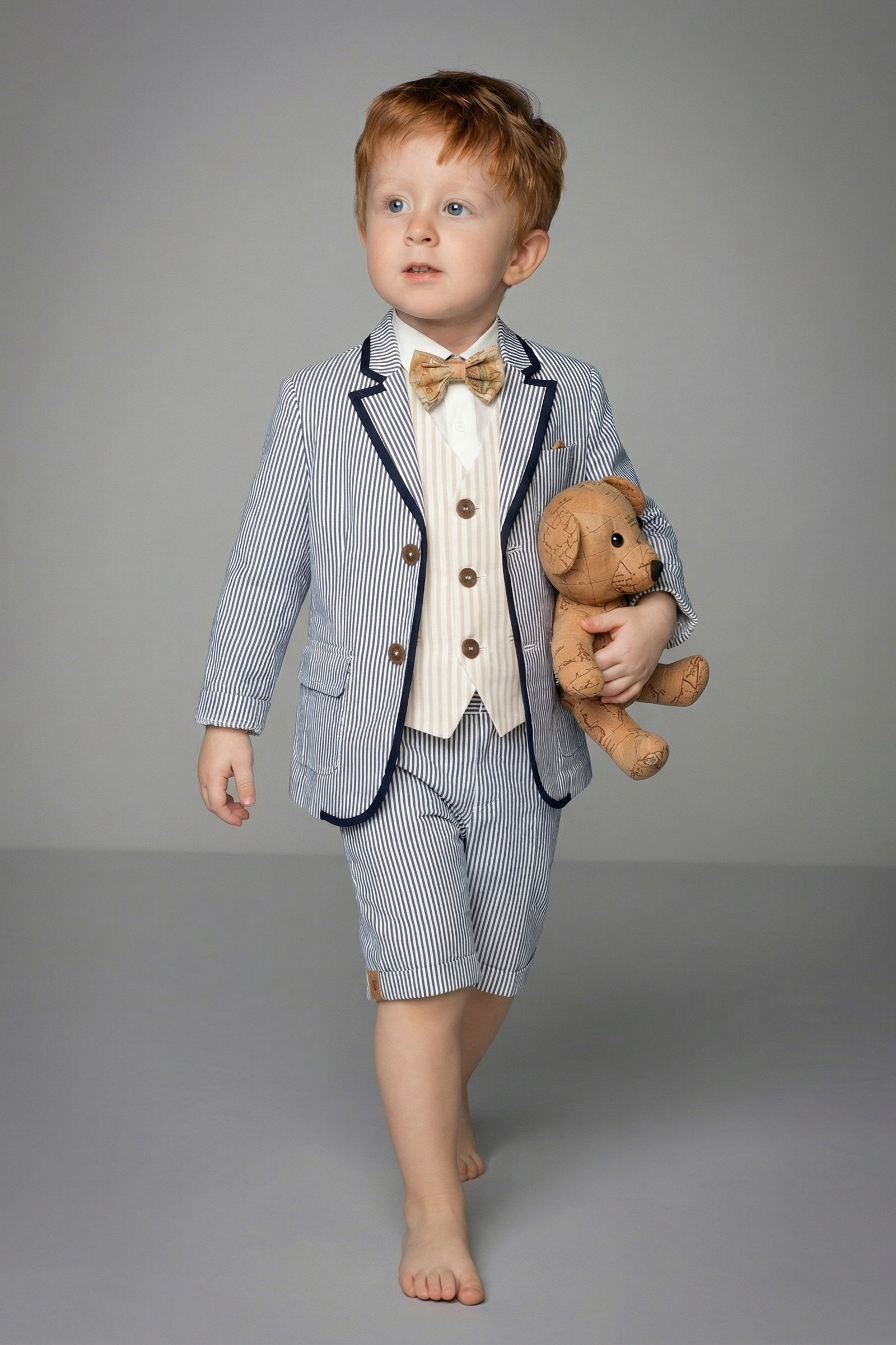 Boys Blue And White Striped Single-Breasted 2-Piece Suit