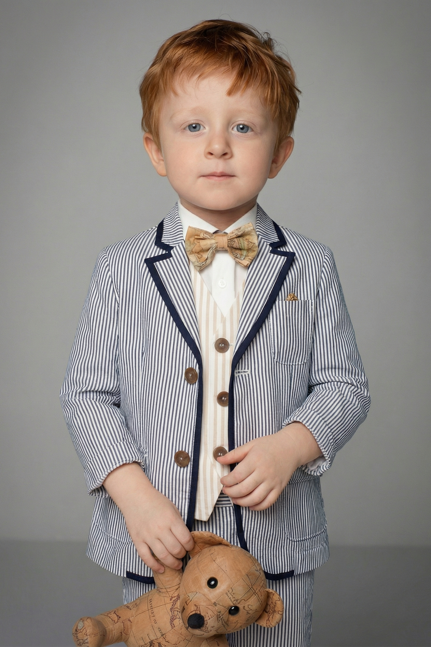 Boys Blue And White Striped Single-Breasted 2-Piece Suit