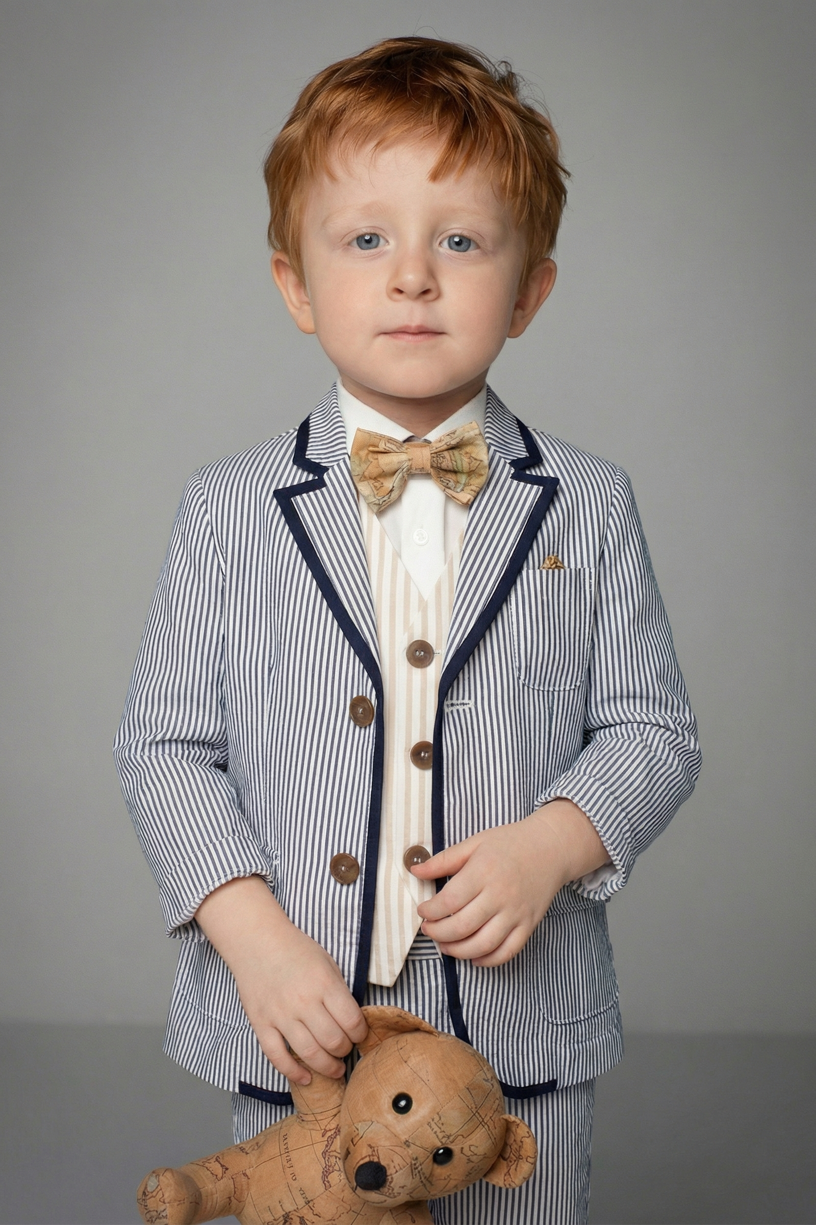 Boys Blue And White Striped Single-Breasted 2-Piece Suit