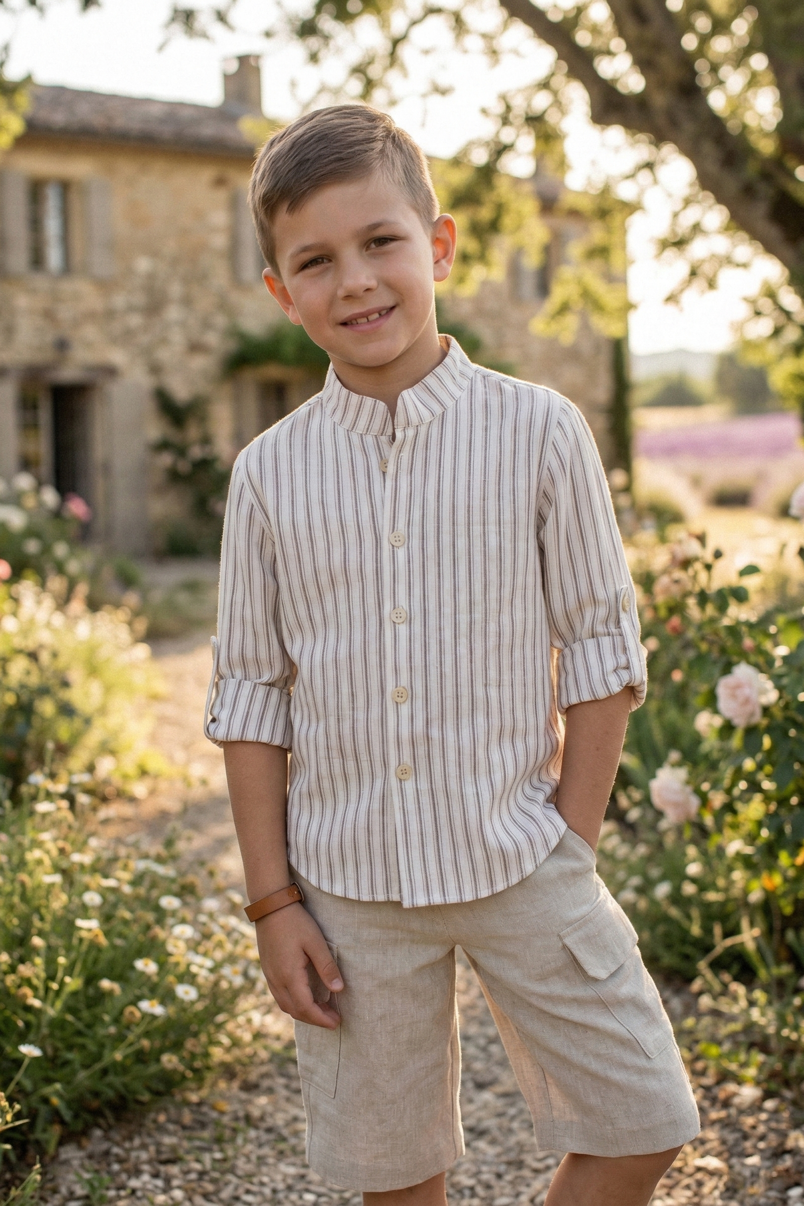 Boys Round-Neck Striped Shirt