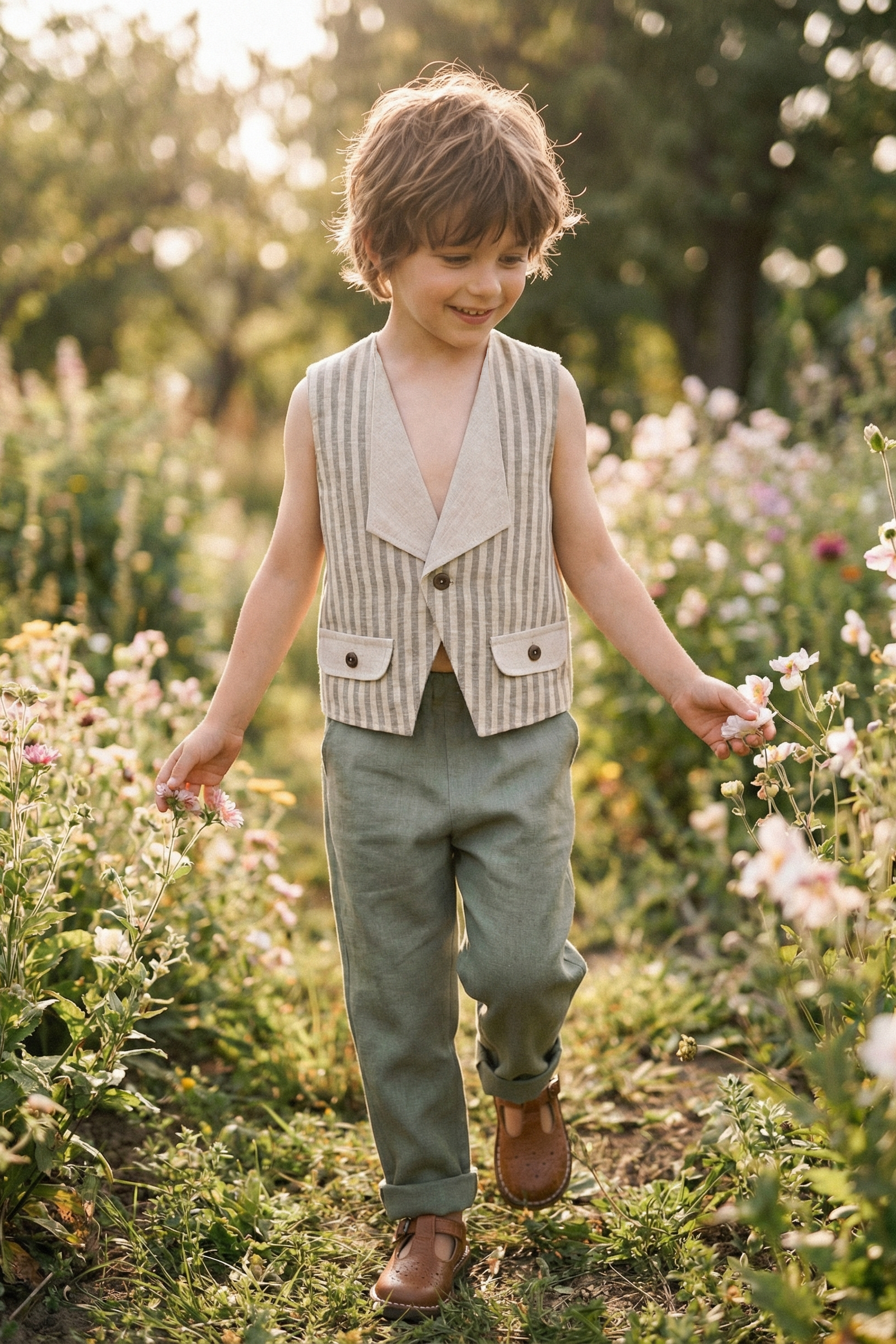 Boys Tea Green Simple Pants