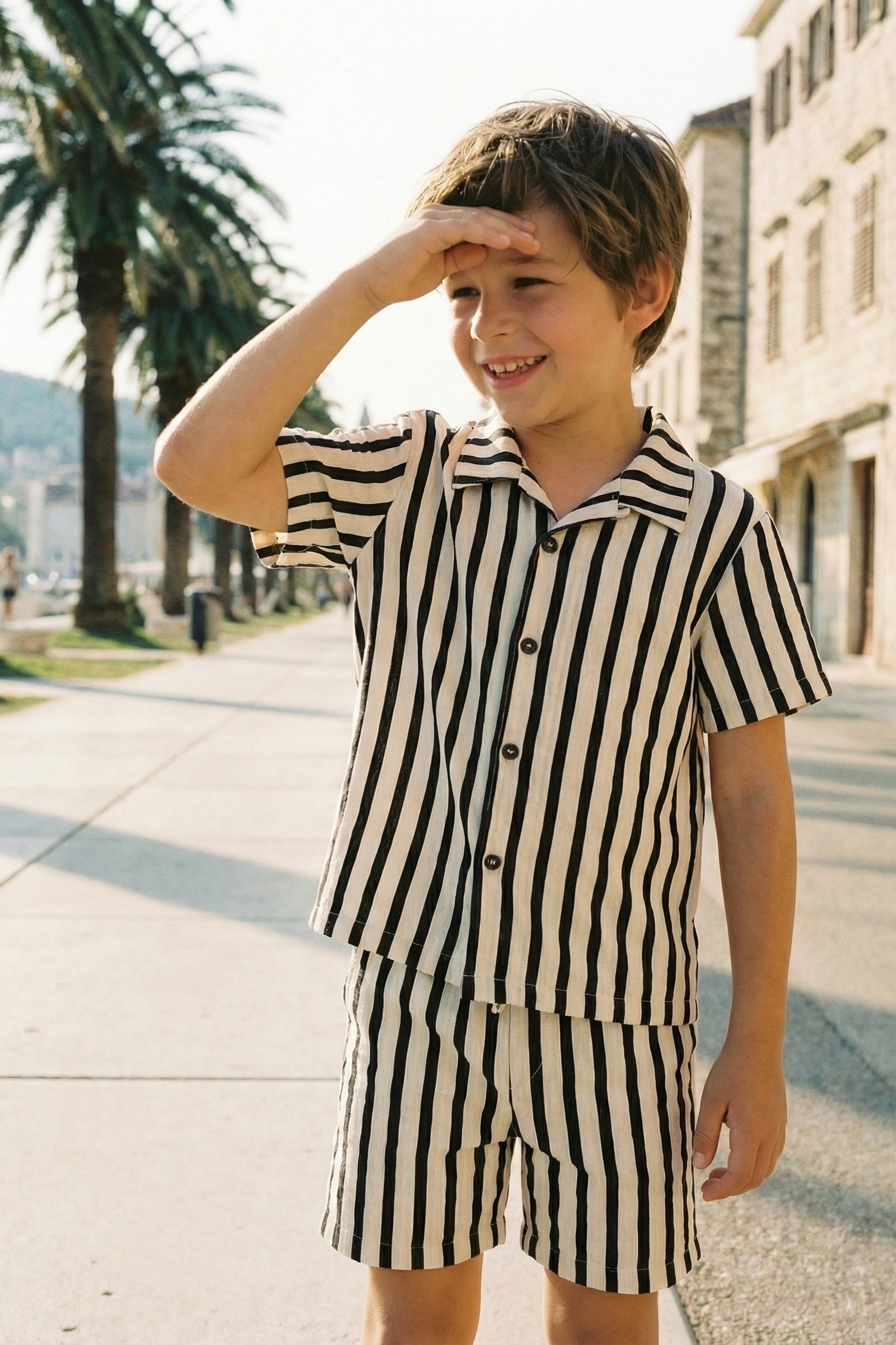 Boys Black And White Striped Shirt 2-piece Set