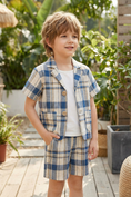 Bild in Galerie-Betrachter laden, Boys Blue And White Checkered Short Suit 2-piece Set
