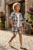 Bild in Galerie-Betrachter laden, Boys Blue And White Checkered Short Suit 2-piece Set
