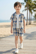Bild in Galerie-Betrachter laden, Boys Blue And White Checkered Short Suit 2-piece Set
