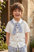 Bild in Galerie-Betrachter laden, Boys Striped Shawl-Style Short-Sleeved Shirt
