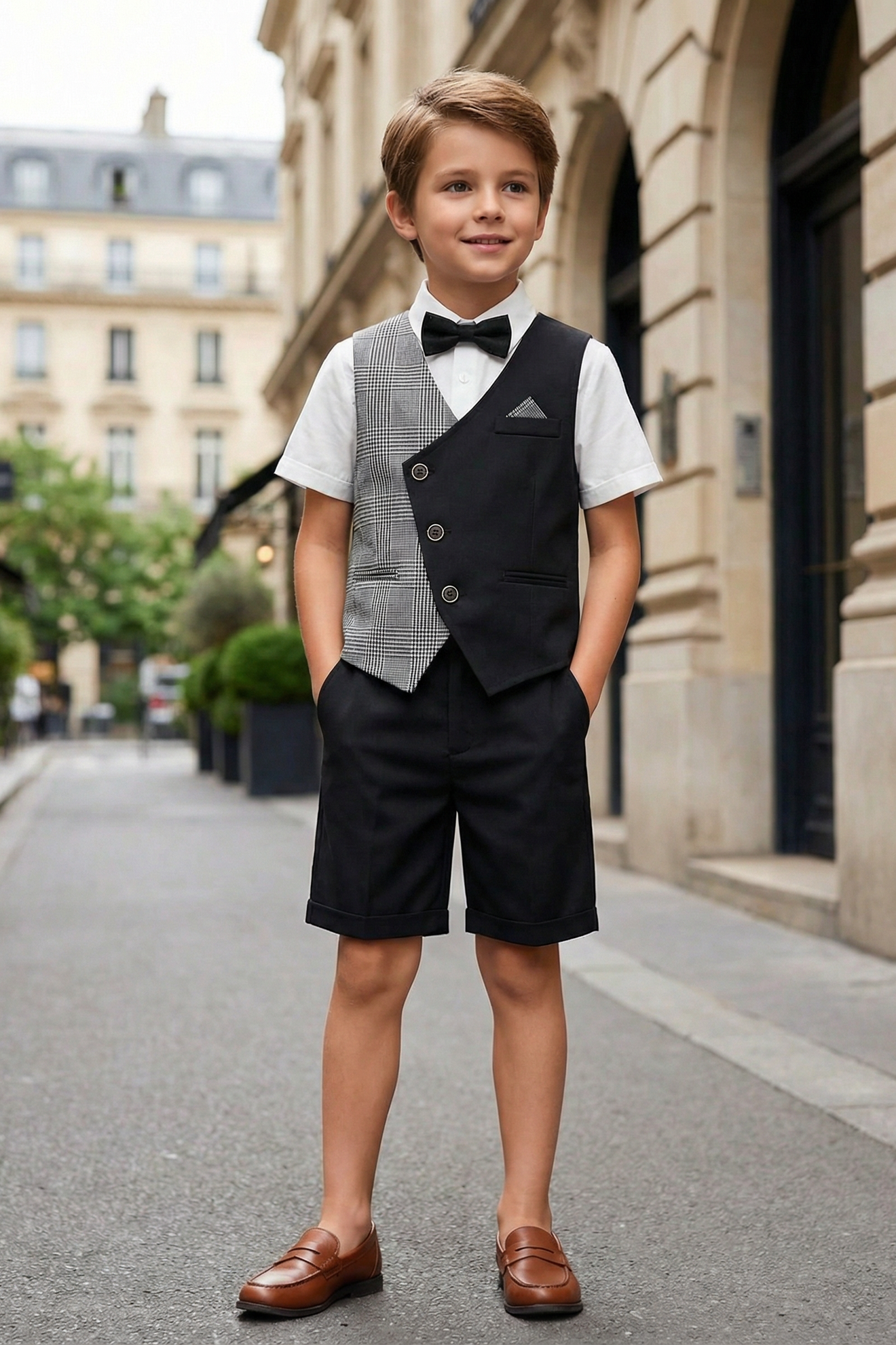 Boys Black And White Striped Pattern 2-Piece Set