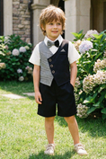 Load image into Gallery viewer, Boys Black And White Striped Pattern 2-Piece Set
