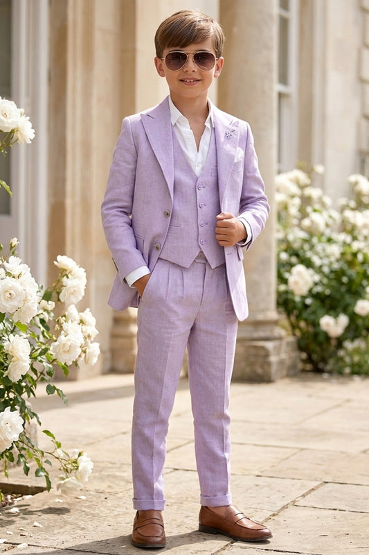 Boys Lavender Linen Blend 3-piece Suit