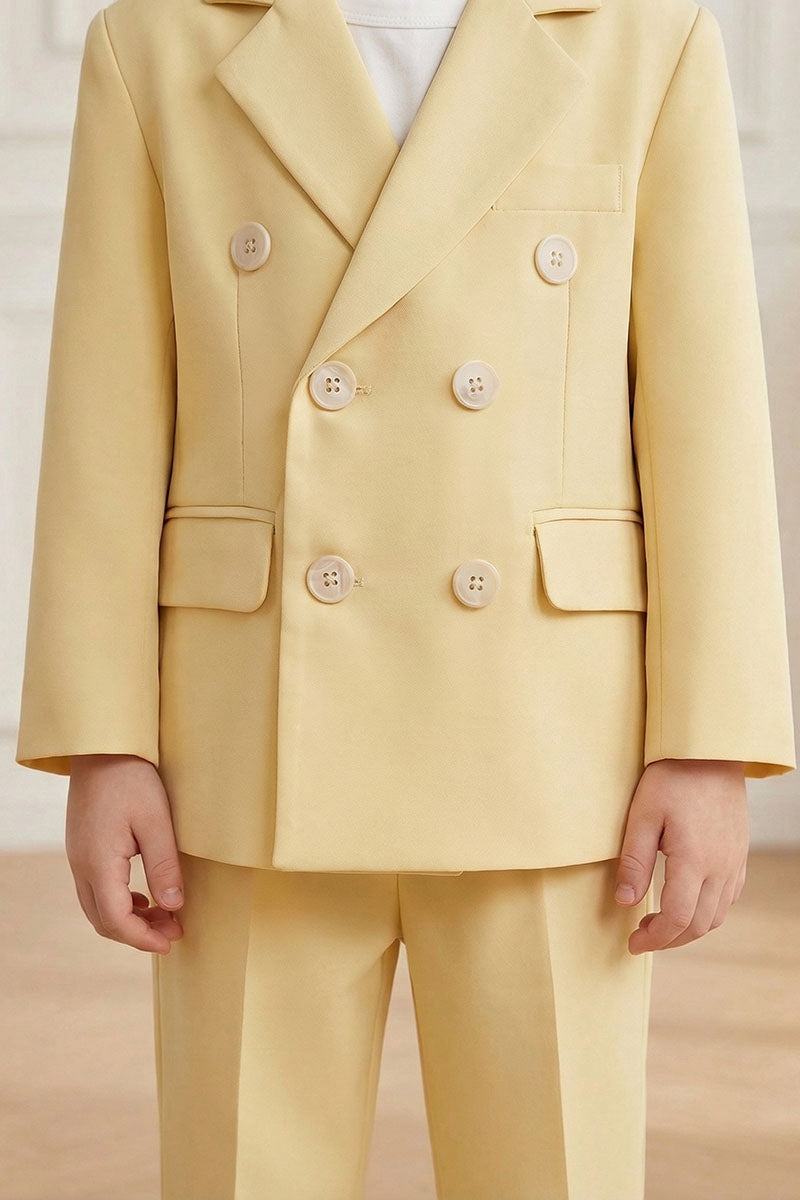 Boys Butter Yellow Double-Breasted 2-Piece Suit