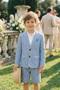 Load image into Gallery viewer, Boys Blue And White Striped Linen Blend 2-piece Set

