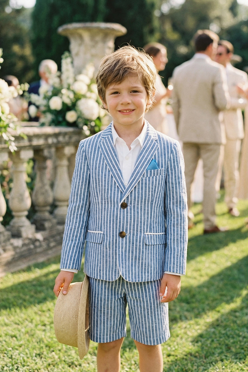 Boys Blue And White Striped Linen Blend 2-piece Set