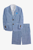 Load image into Gallery viewer, Boys Blue And White Striped Linen Blend 2-piece Set
