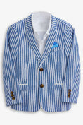 Load image into Gallery viewer, Boys Blue And White Striped Linen Blend 2-piece Set
