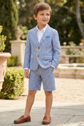 Load image into Gallery viewer, Boys Blue And White Striped Linen Blend 2-piece Set

