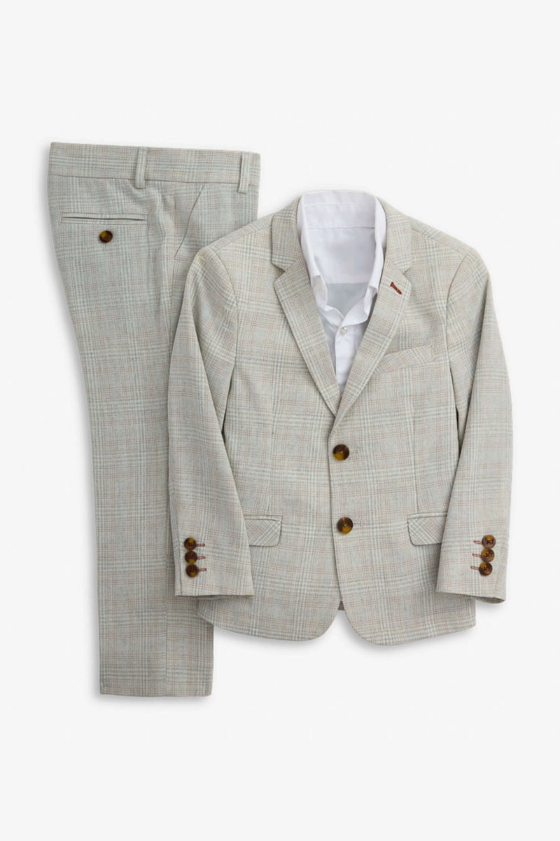 Boys Light Grey Check Single-breasted 2-piece Suits