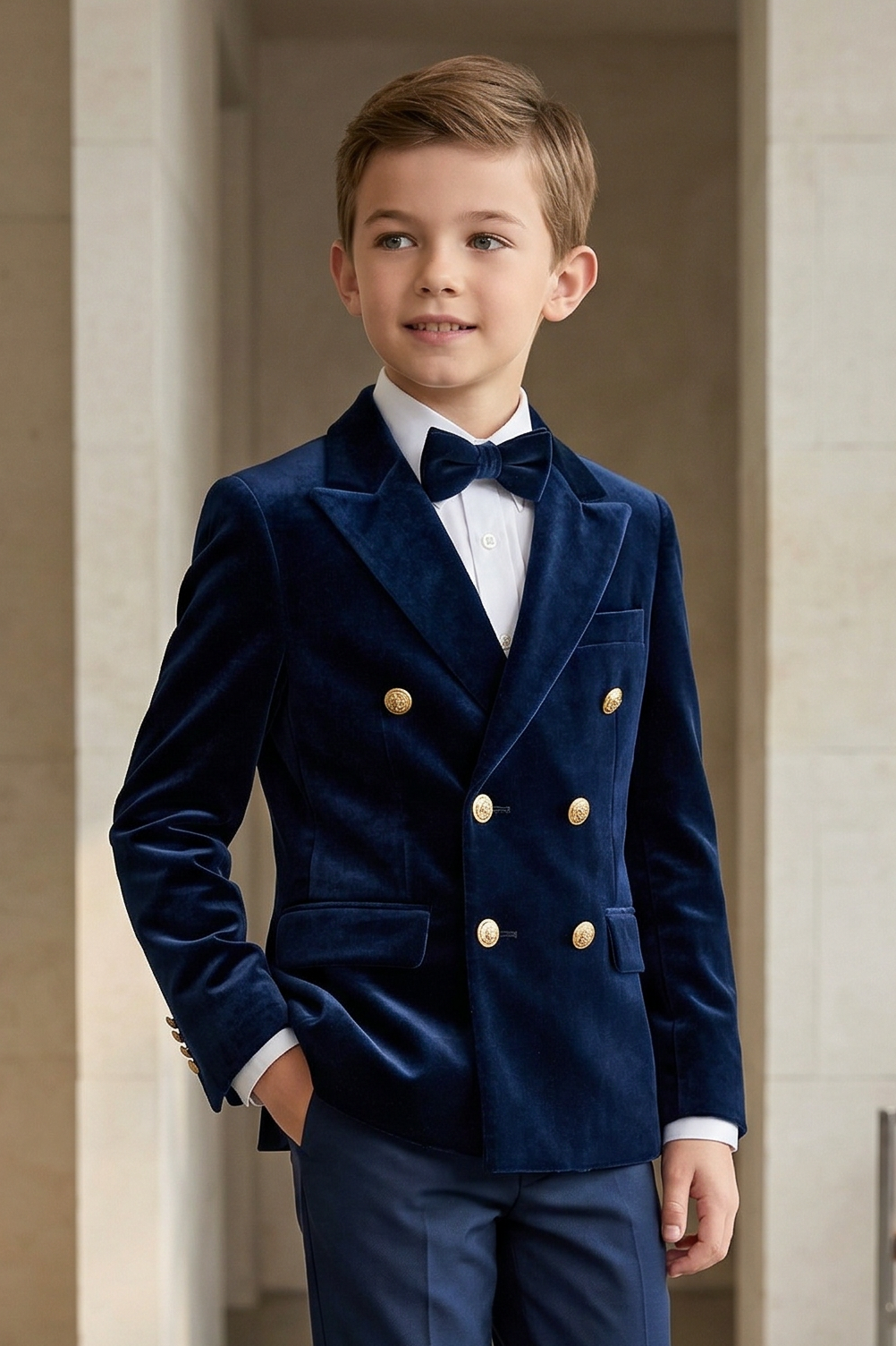 Deep Blue Velvet Double Row Suit