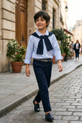 Cargar la imagen en la vista de la galería, Blue Striped Shawl Long Sleeved Shirt
