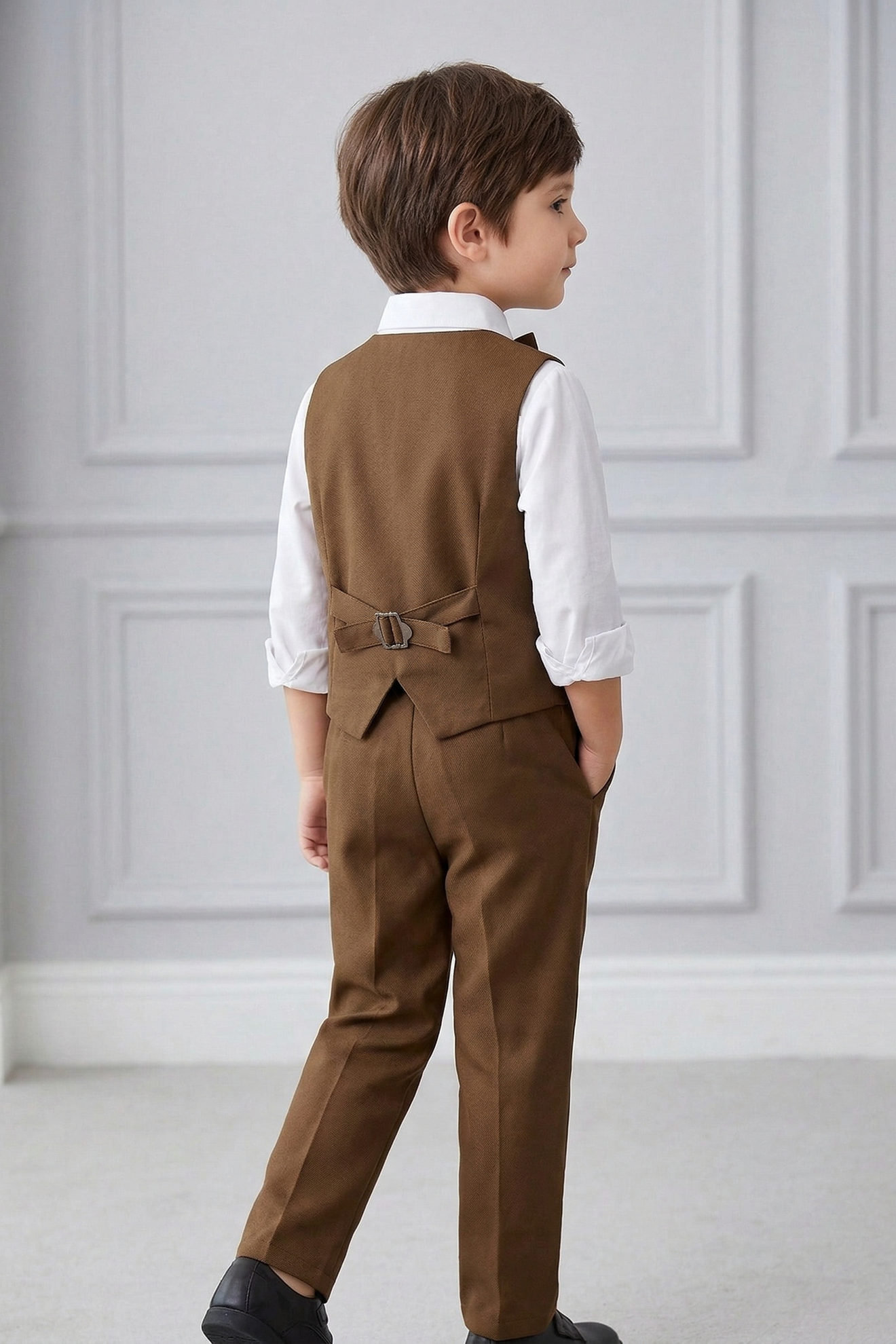 Dark Brown V-Neck 2-Piece Set