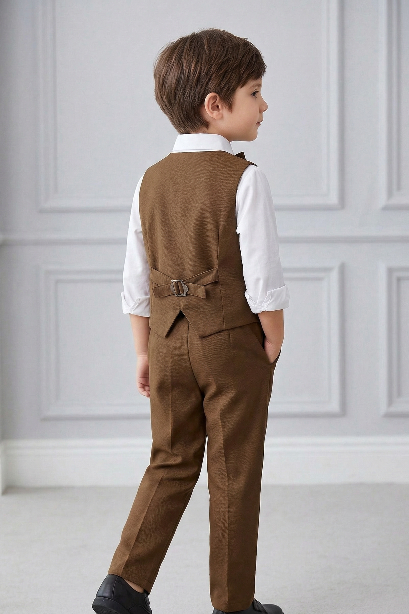 Dark Brown V-Neck 2-Piece Set
