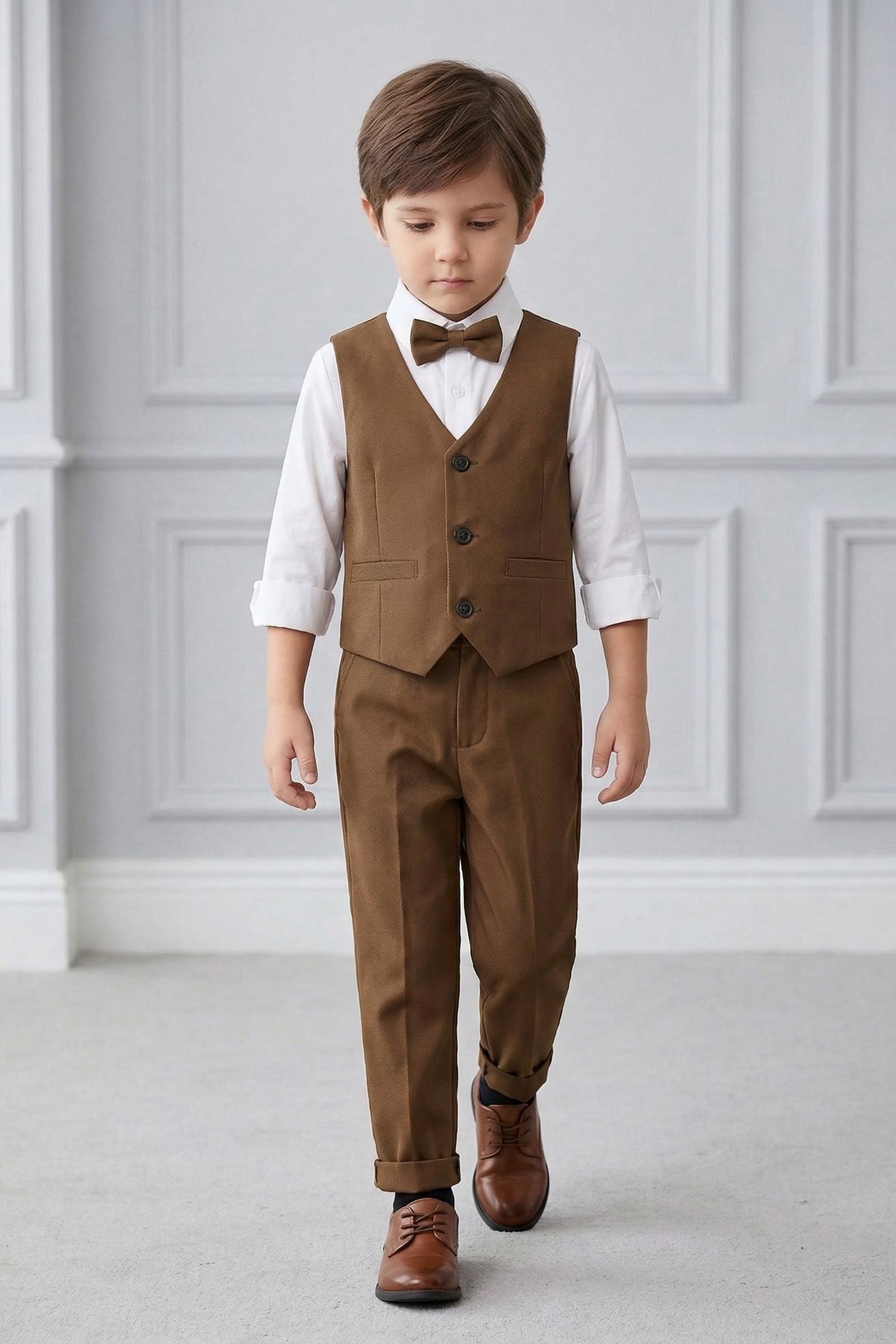 Dark Brown V-Neck 2-Piece Set