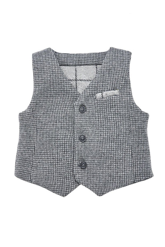 Boys Grey Houndstooth Single-breasted Vest