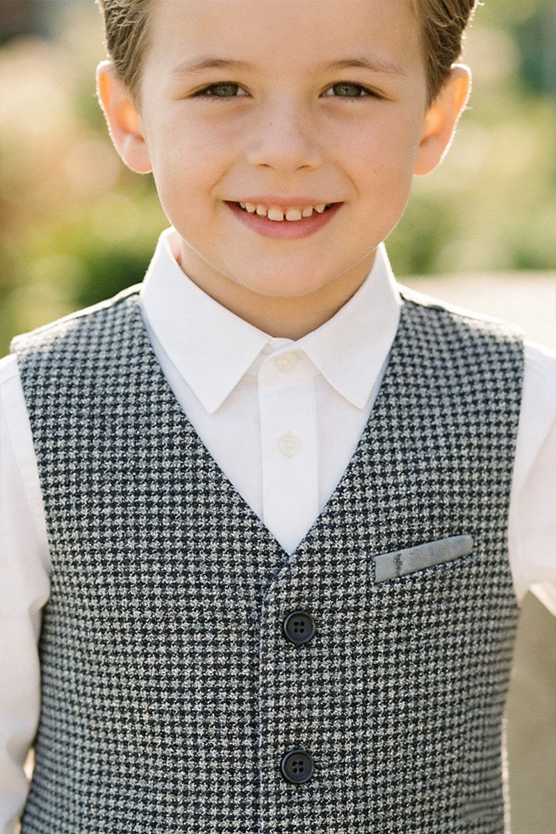 Boys Grey Houndstooth Single-breasted Vest